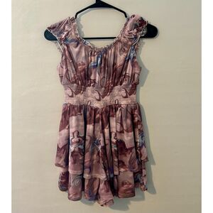 Urban Outfitters Pink Ruffle Mini Dress Womens Small Smocked Babydoll